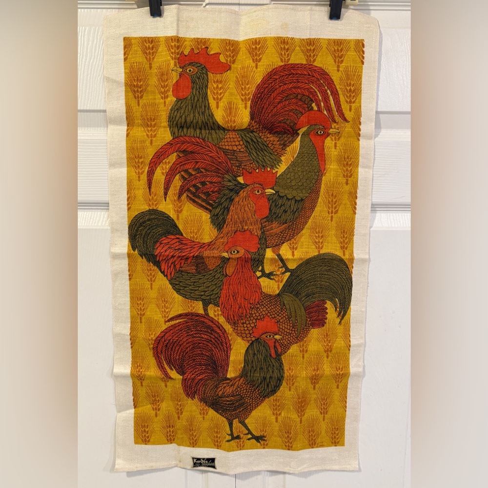 VTG Roosters Linen Dish Towel